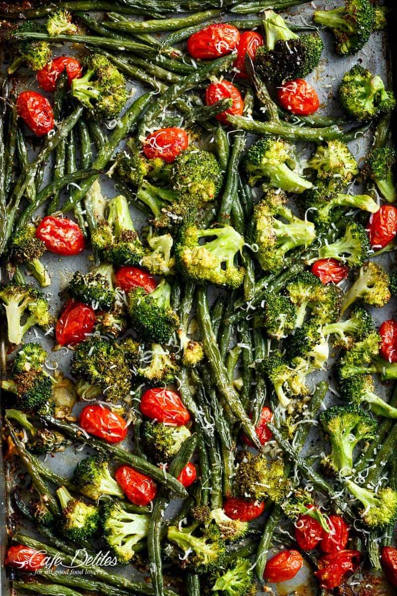 Sheet Pan Garlic Parmesan Roasted Broccoli and Green Beans