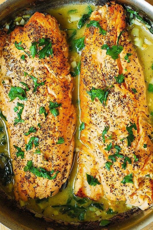 Trout with Garlic Lemon Butter Herb Sauce