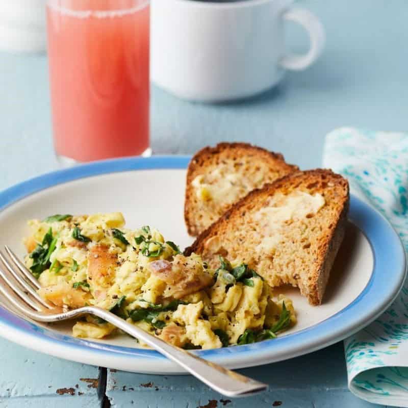 Smoked Trout and Spinach Scrambled Eggs