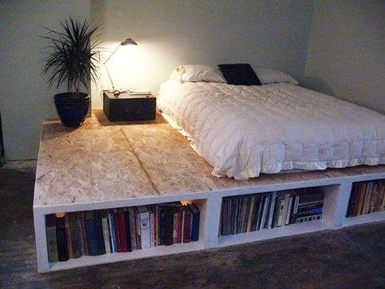 Platform Bed with Bookshelves Underneath