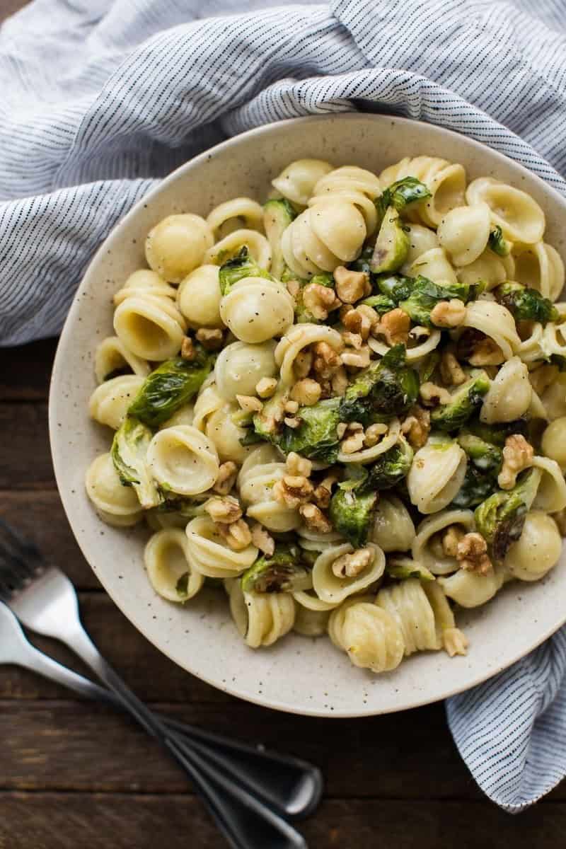 Brussels Sprouts Pasta with Lemon Cream Sauce