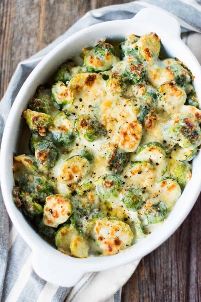 Unbelievably Cheesy Garlic Brussels Sprouts