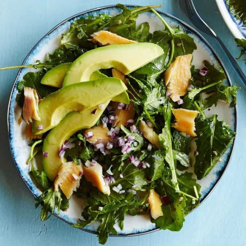 Baby Kale Breakfast Salad with Smoked Trout and Avocado