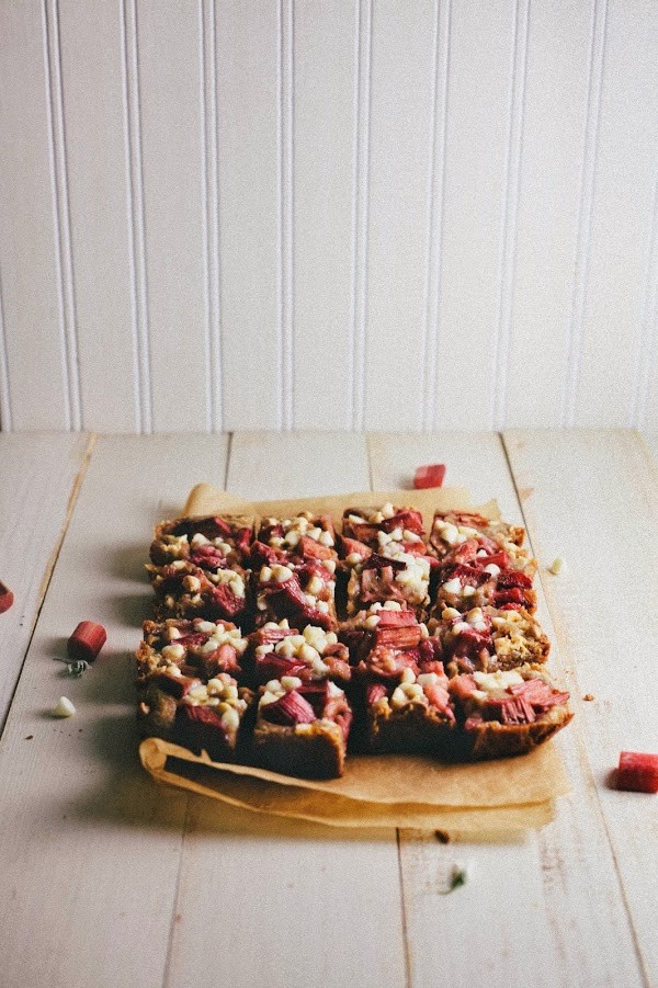 Rhubarb and White Chocolate Blondies