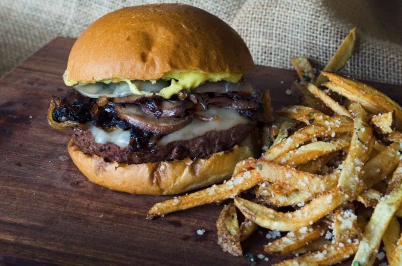 Mushroom Burger with Provolone, Caramelized Onions and Aioli