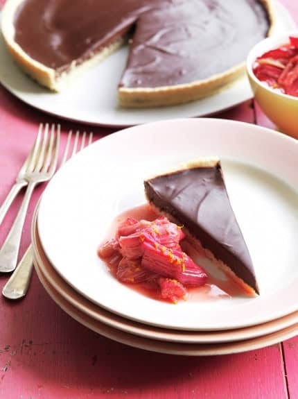 Vegan Chocolate Tart with Rhubarb